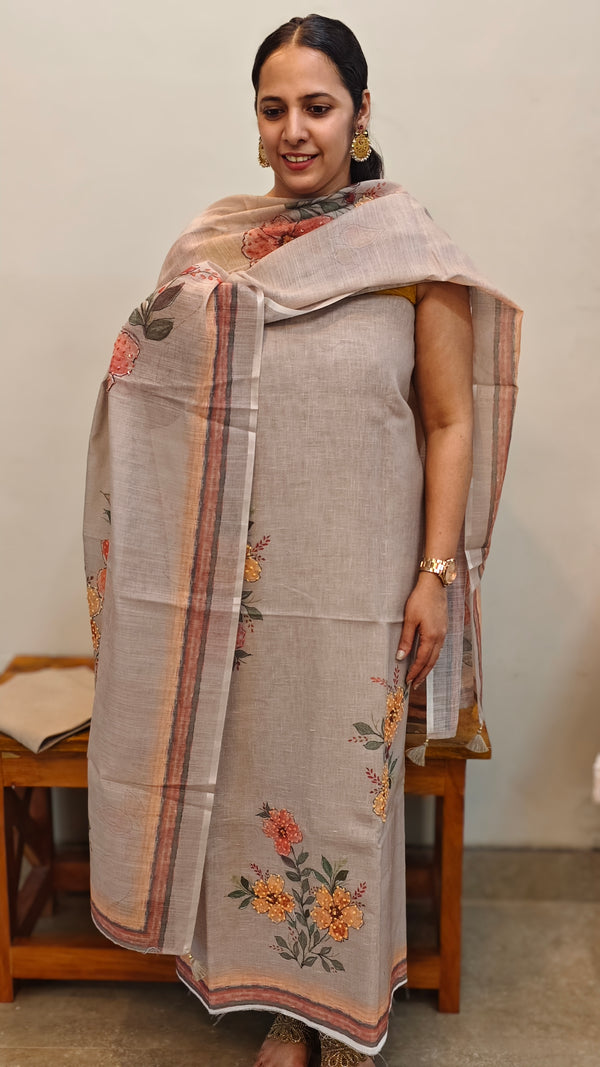 Taupe shade semi linen suit