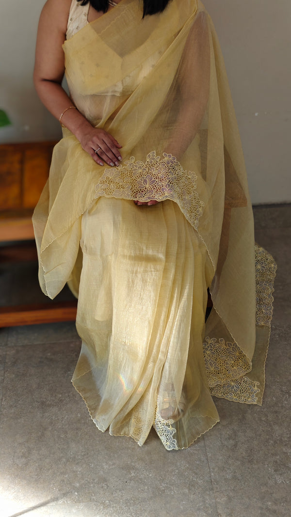 Yellow tissue organza saree - 2034C