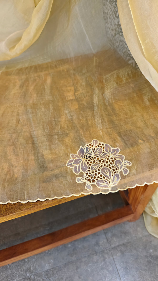 Yellow tissue organza saree - 2034C