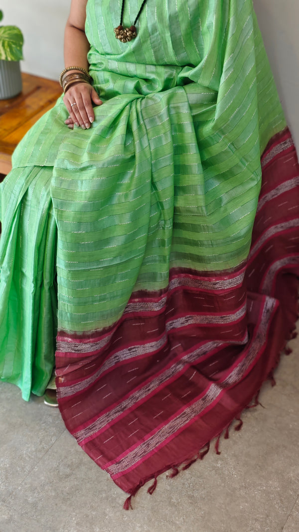 Green and Maroon mungatussar silk saree