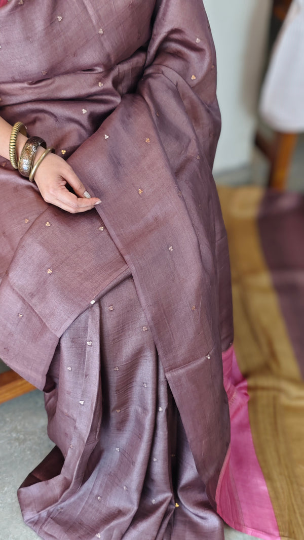 Dark Mauve shade Tussar silk saree