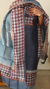 Grey Block printed Tussar silk suit