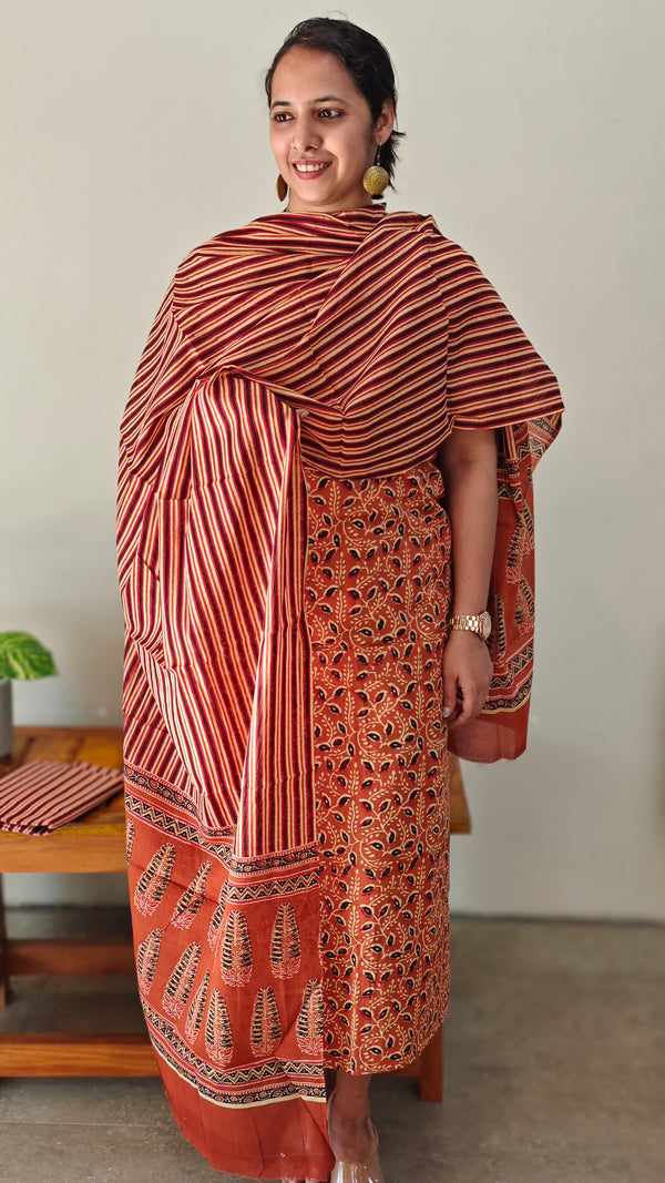 Brick red Block printed cotton suit