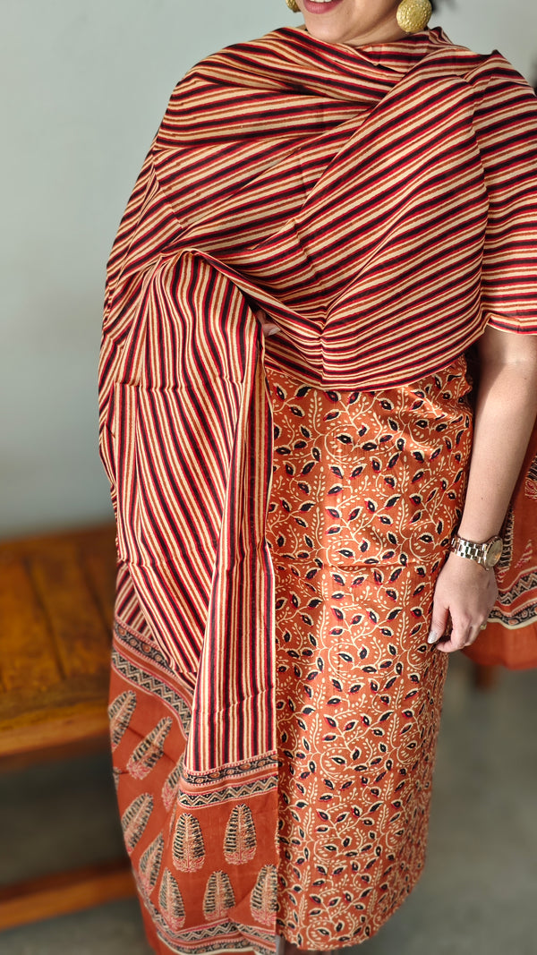 Brick red Block printed cotton suit