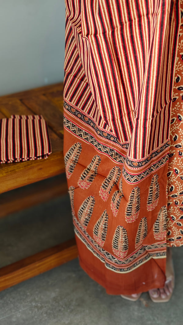 Brick red Block printed cotton suit