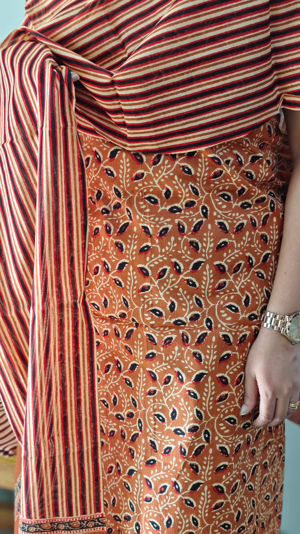 Brick red Block printed cotton suit