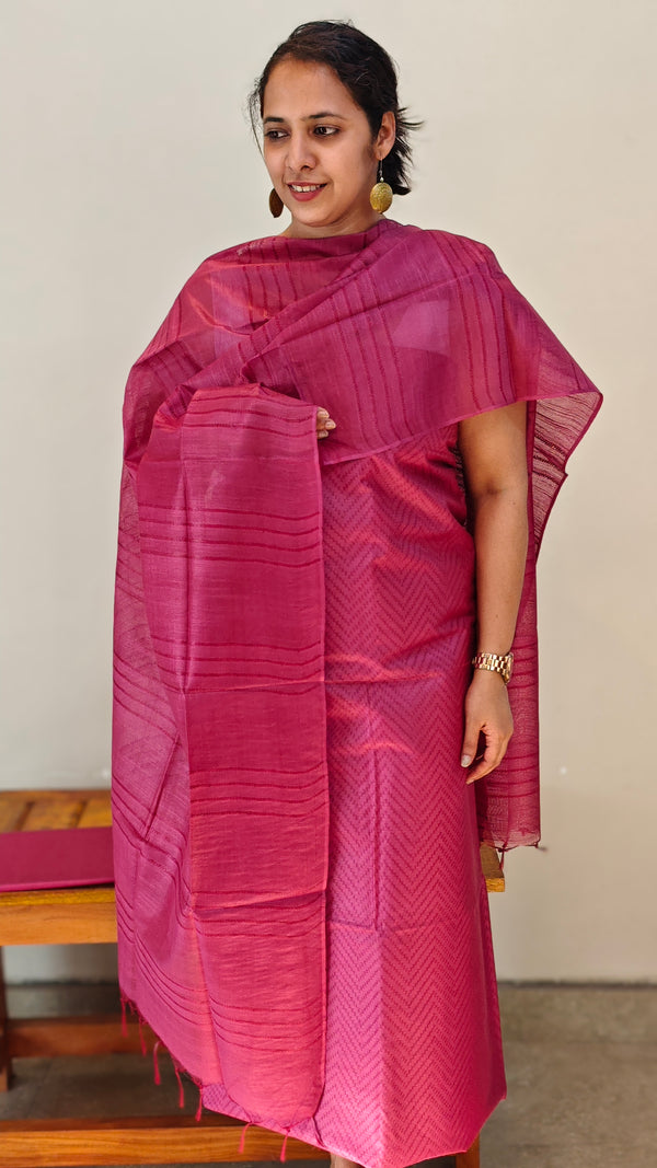 Dark pink semi Tussar suit - S330