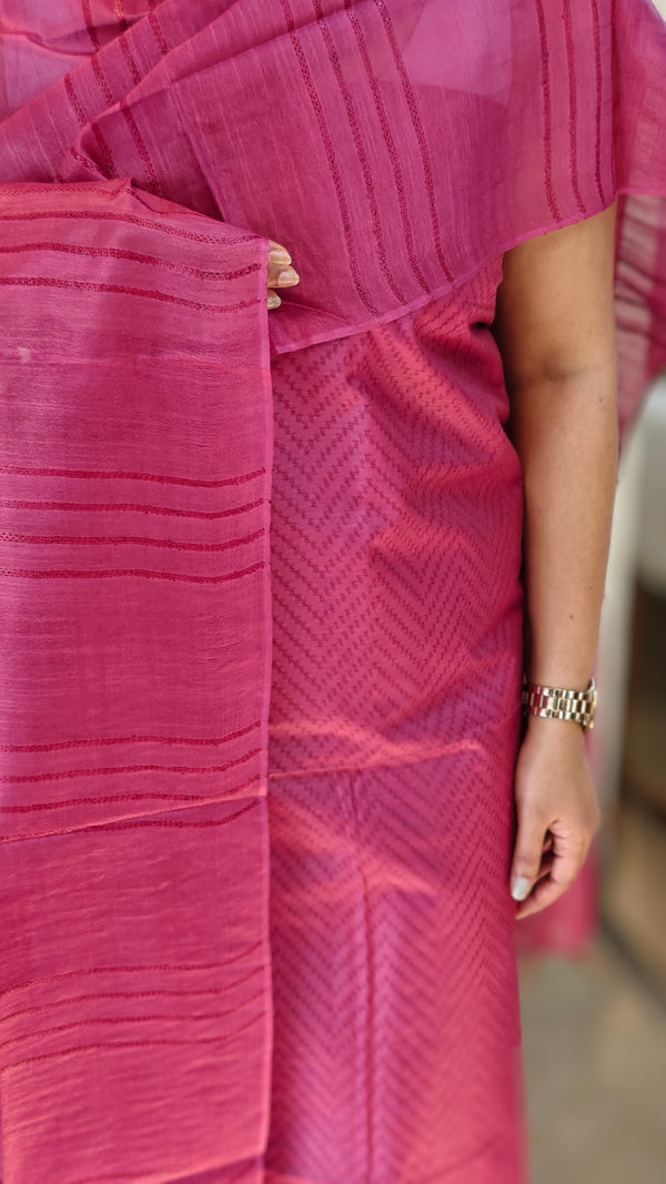 Dark pink semi Tussar suit - S330