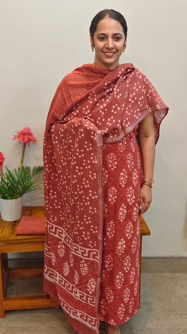 Brick Red linen cotton salwar suit