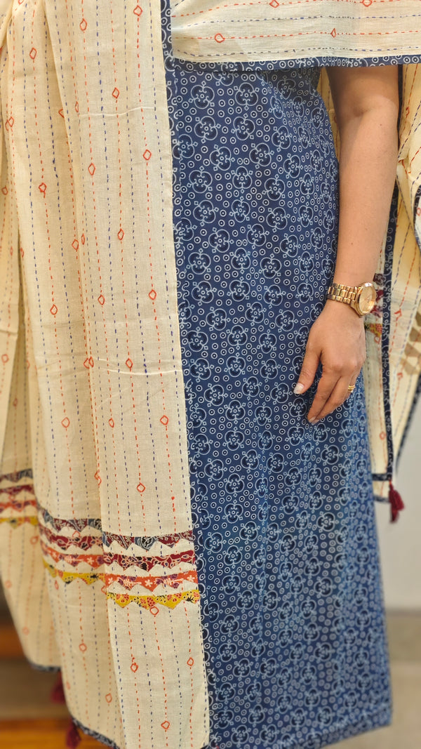 Blue and beige cotton suit