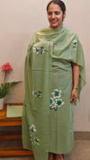 Hand painted green cotton salwar suit