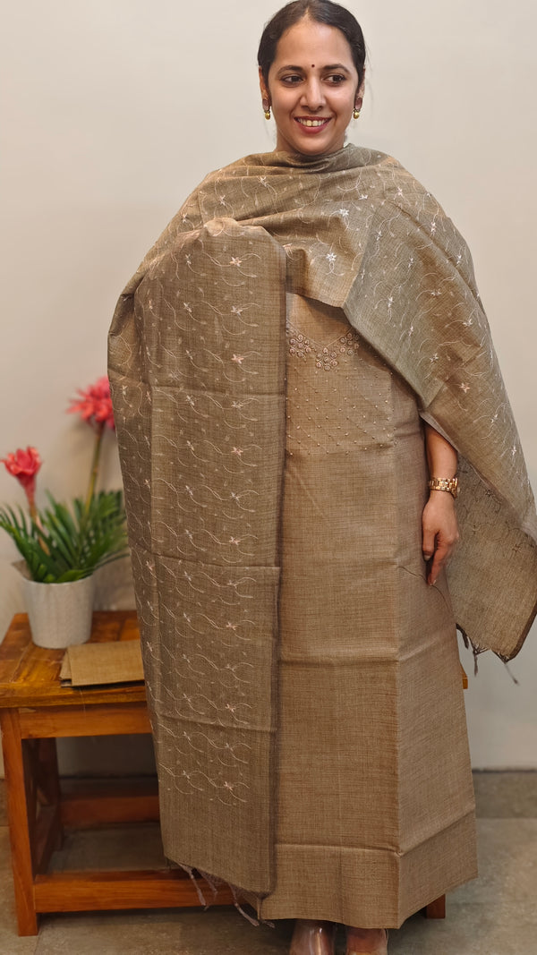 Greenish grey hand embroidered salwar suit