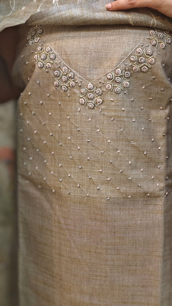 Greenish grey hand embroidered salwar suit