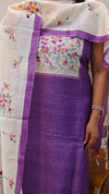 Purple printed tussar silk suit