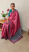 Rogue pink kutch work tussar silk saree