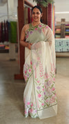 Off white brush painted organza saree