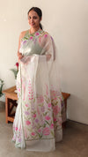 Off white brush painted organza saree