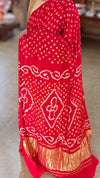 Red hand bhandej modal silk saree