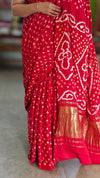 Red hand bhandej modal silk saree