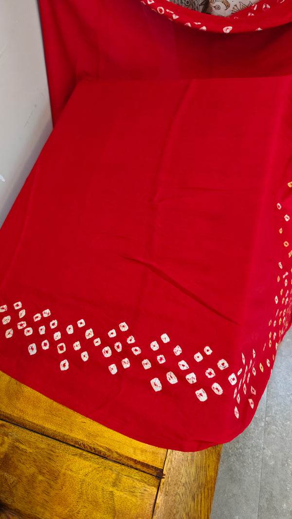 Red hand bhandej modal silk saree