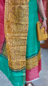 Green and Mustard tussar silk suit