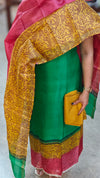 Green and Mustard tussar silk suit