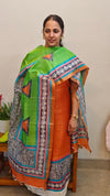 Orange and green tussar silk suit