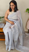 Light pastel bluish grey kota cotton saree with crochet work - 820