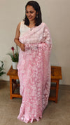 Pastel pink embroidered Organza saree