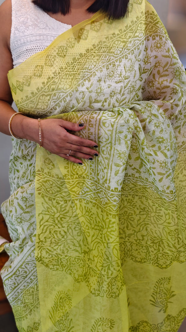 White and Yellow super net kota saree