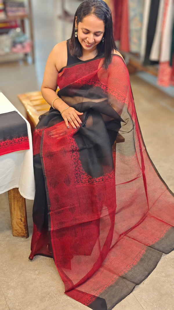 Black and Red super net kota saree