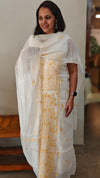 Milky white and yellow Mal chanderi chikankari suit