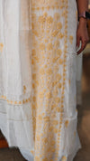Milky white and yellow Mal chanderi chikankari suit