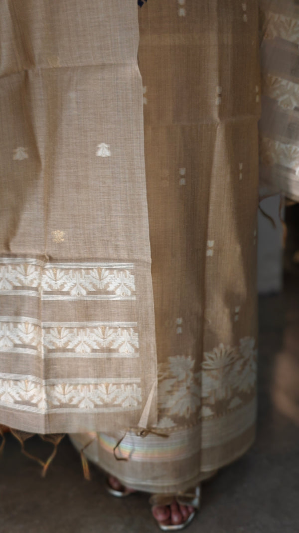 Light Beige Linen Chanderi salwar suit