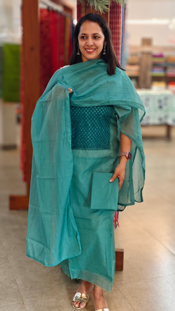 Teal shade net kota suit