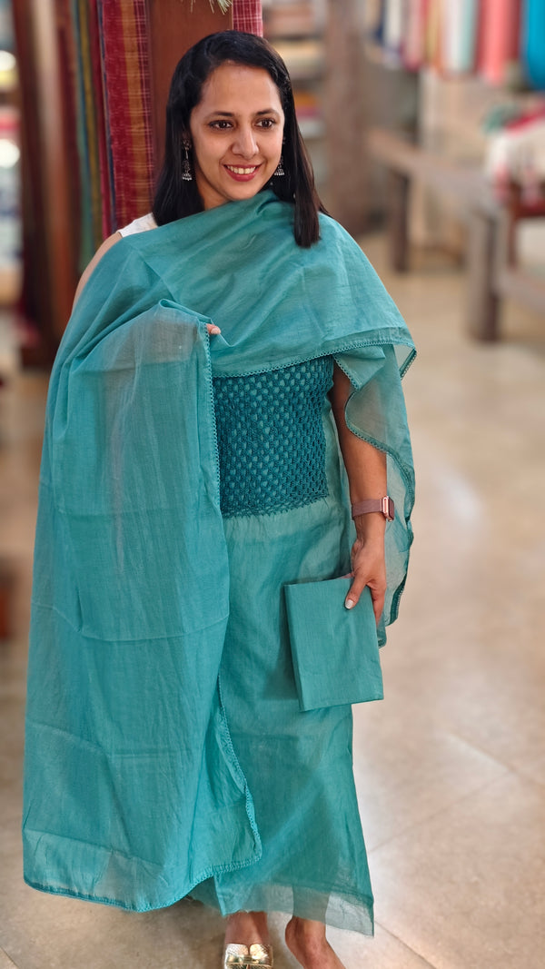 Teal shade net kota suit