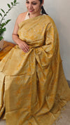Yellowish green embroidered tussar silk saree with kantha work