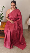 Maroon embroidered tussar silk saree with kantha work