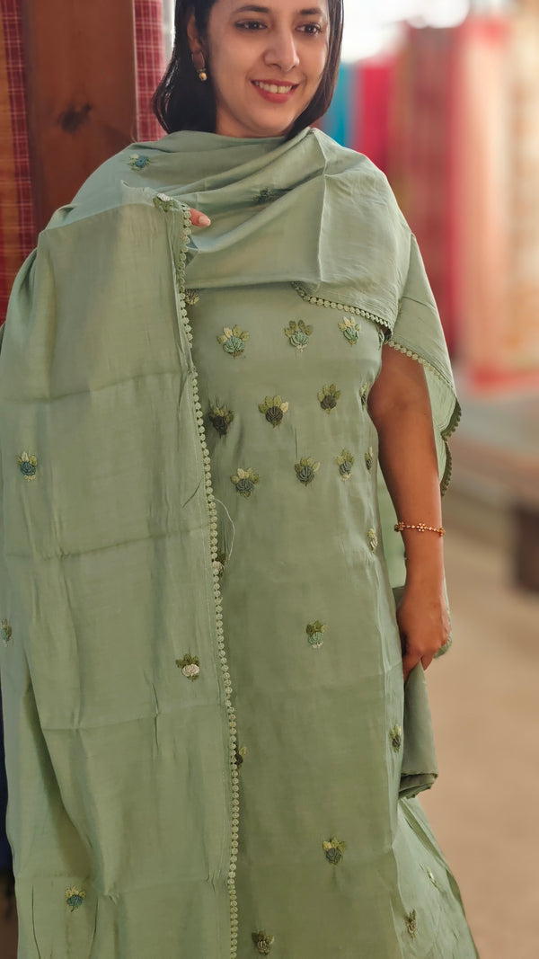 Basil green muslin salwar suit