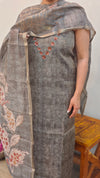 Dark Grey Tissue Chanderi salwar suit
