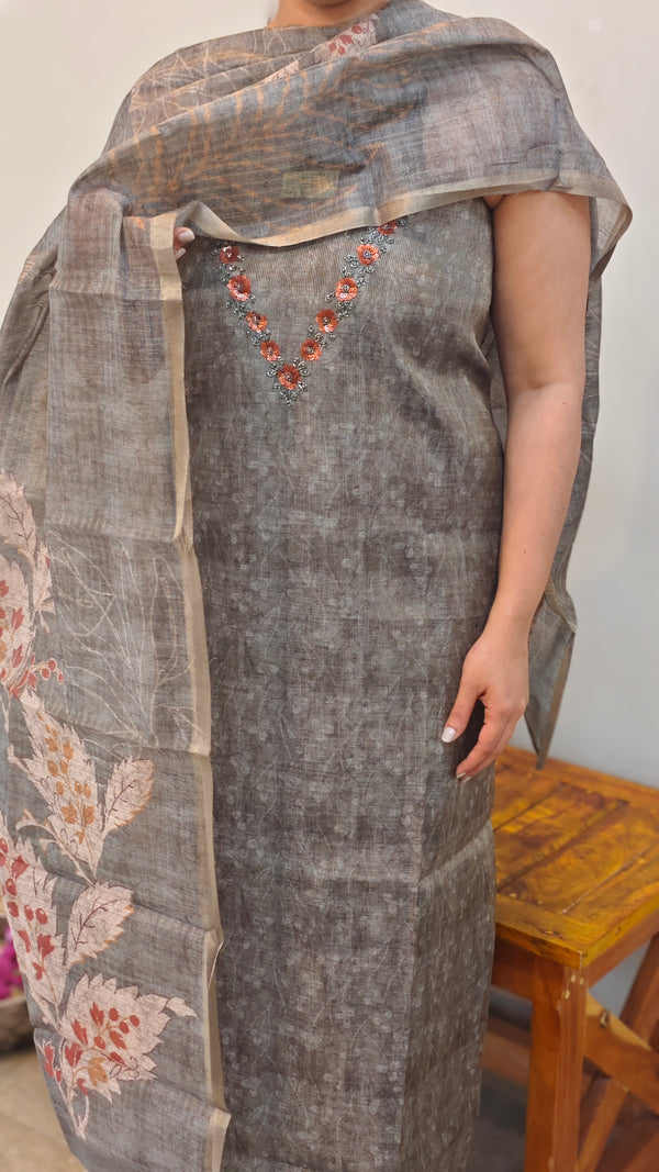 Dark Grey Tissue Chanderi salwar suit