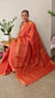 Rust orange checked muga tussar silks saree - CXW12