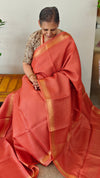 Rust orange checked muga tussar silks saree - CXW12