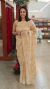 Sandy beige organza embroidered saree - Mustard - 65RD