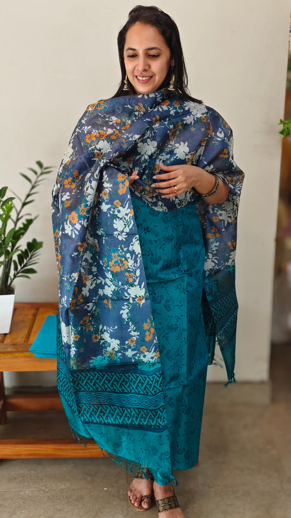 Blue printed top and dupatta suit