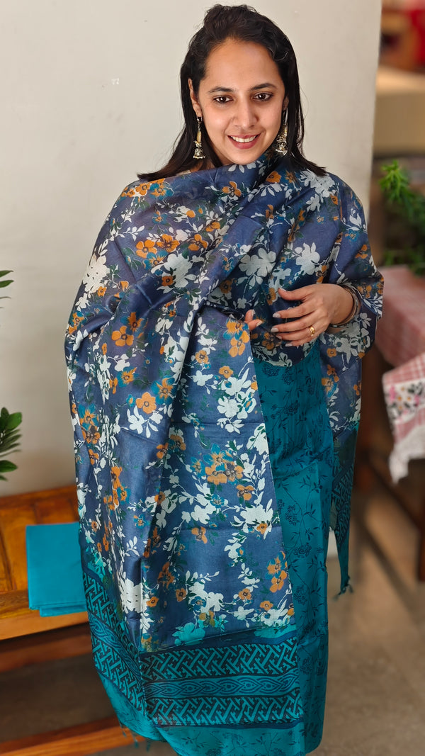 Blue printed top and dupatta suit