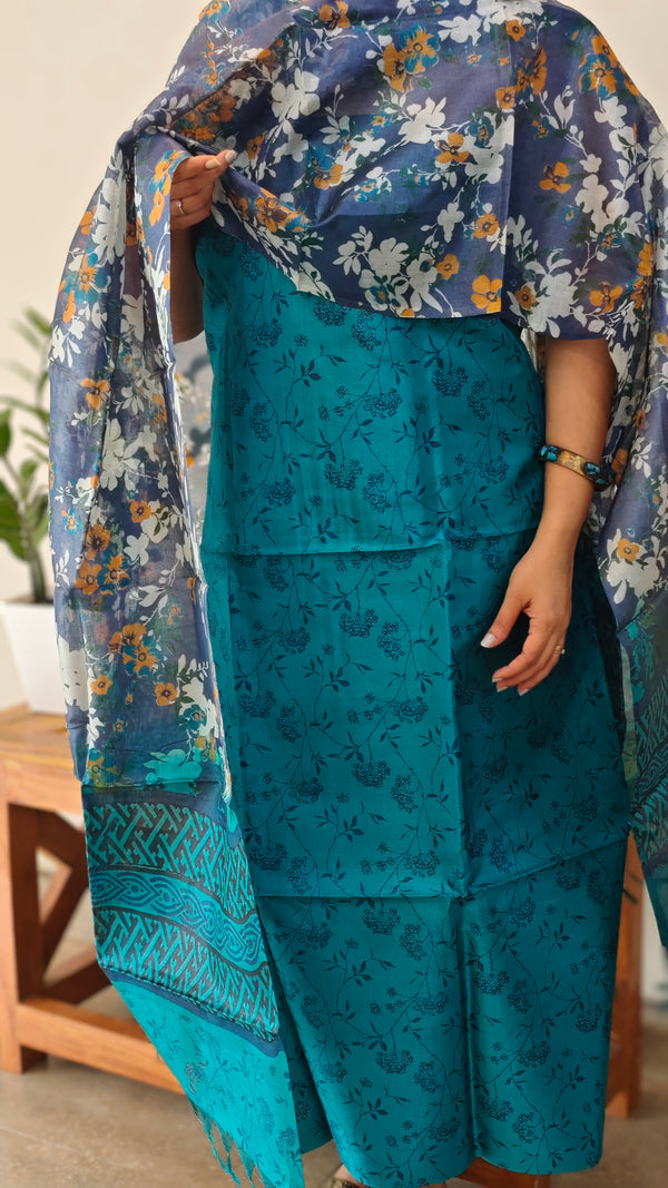 Blue printed top and dupatta suit