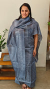 Bluish grey tussar silk suit with embroidery