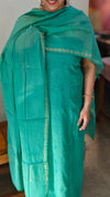 Teal green mul chanderi chikankari suit - E910