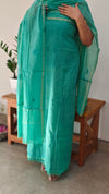Teal green mul chanderi chikankari suit - E910